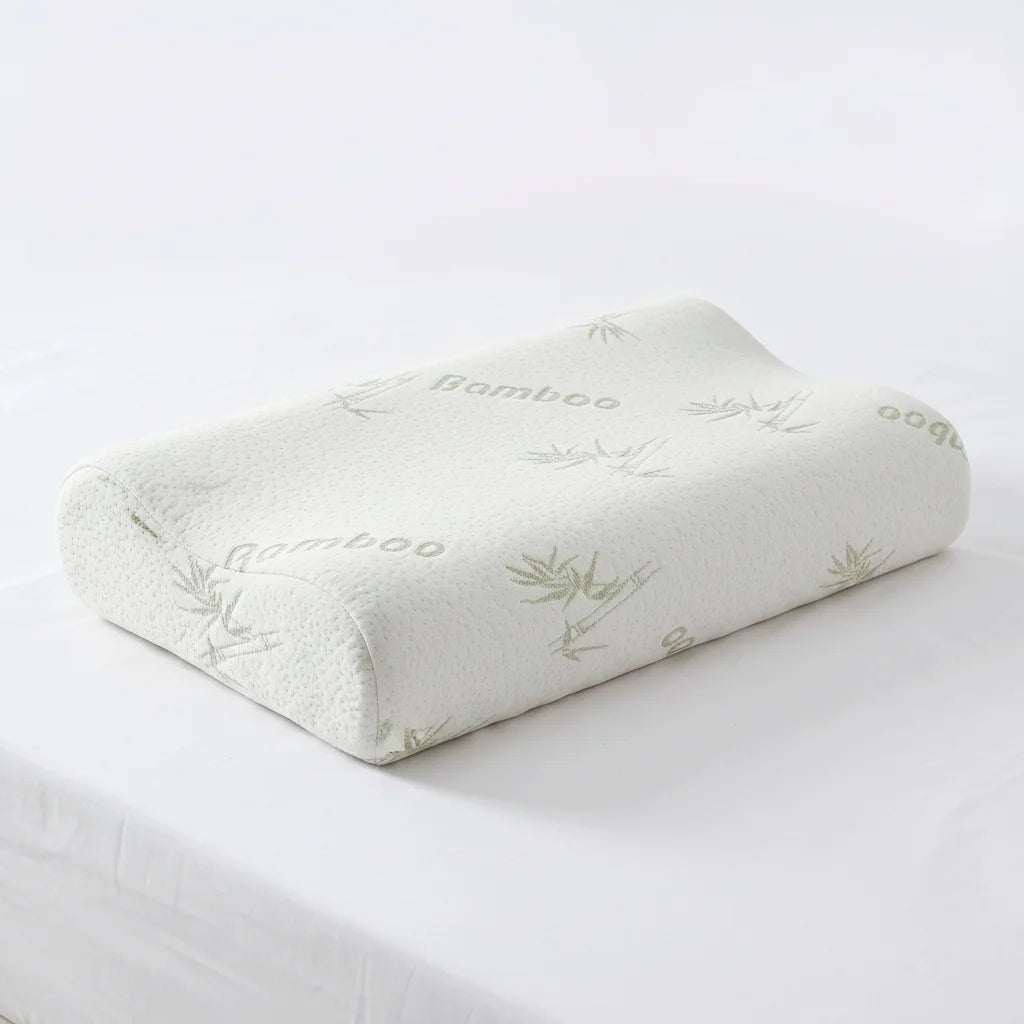 BambooRest contour sleep pillow with bamboo cover on white background